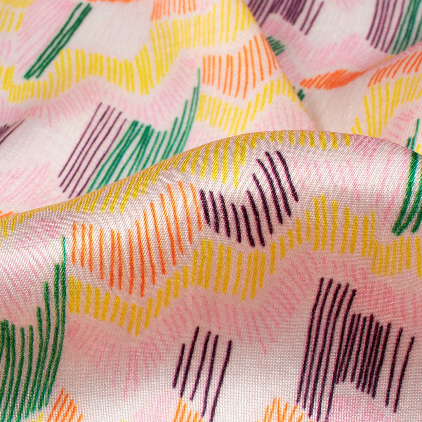 Pastel Pink And Green Abstract Pattern Digital Print Viscose Gaji Silk Fabric