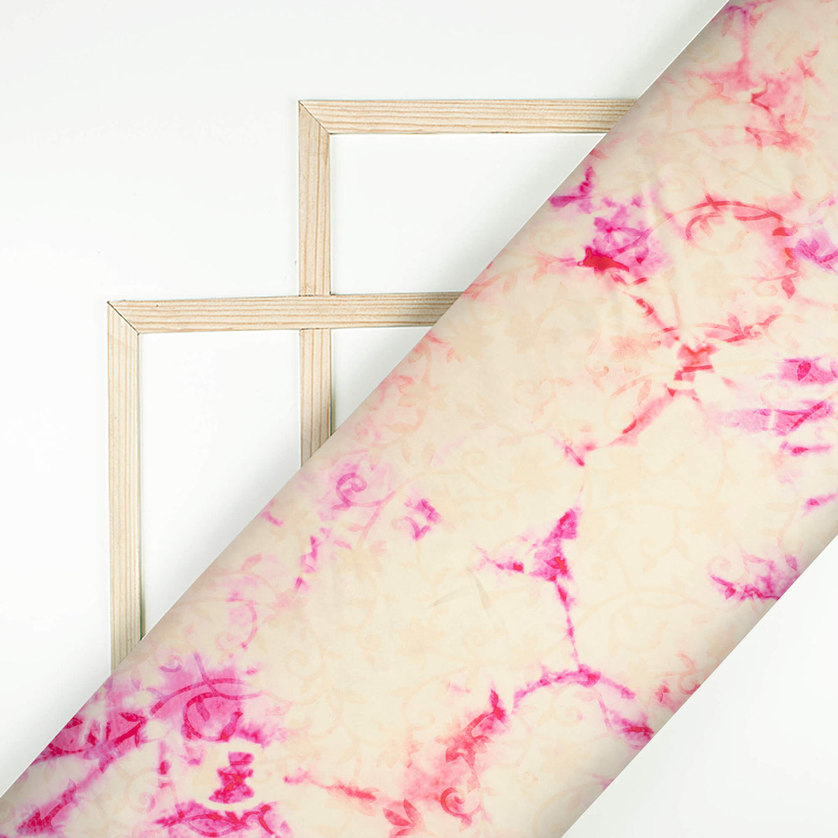Fuchsia Pink And Beige Tie & Dye Pattern Digital Print Viscose Gaji Silk Fabric