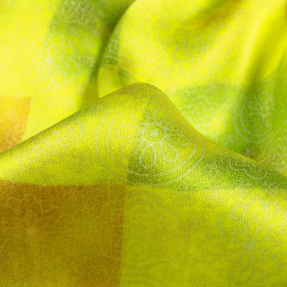 Earls Green And Olive Green Geometric Pattern Digital Print Viscose Gaji Silk Fabric