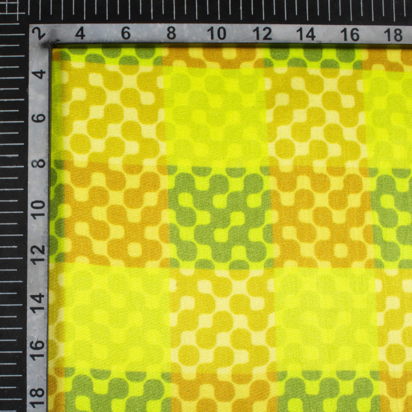 Earls Green And Olive Green Geometric Pattern Digital Print Viscose Gaji Silk Fabric