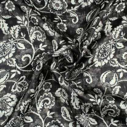 Black And White Floral Pattern Digital Print Viscose Gaji Silk Fabric