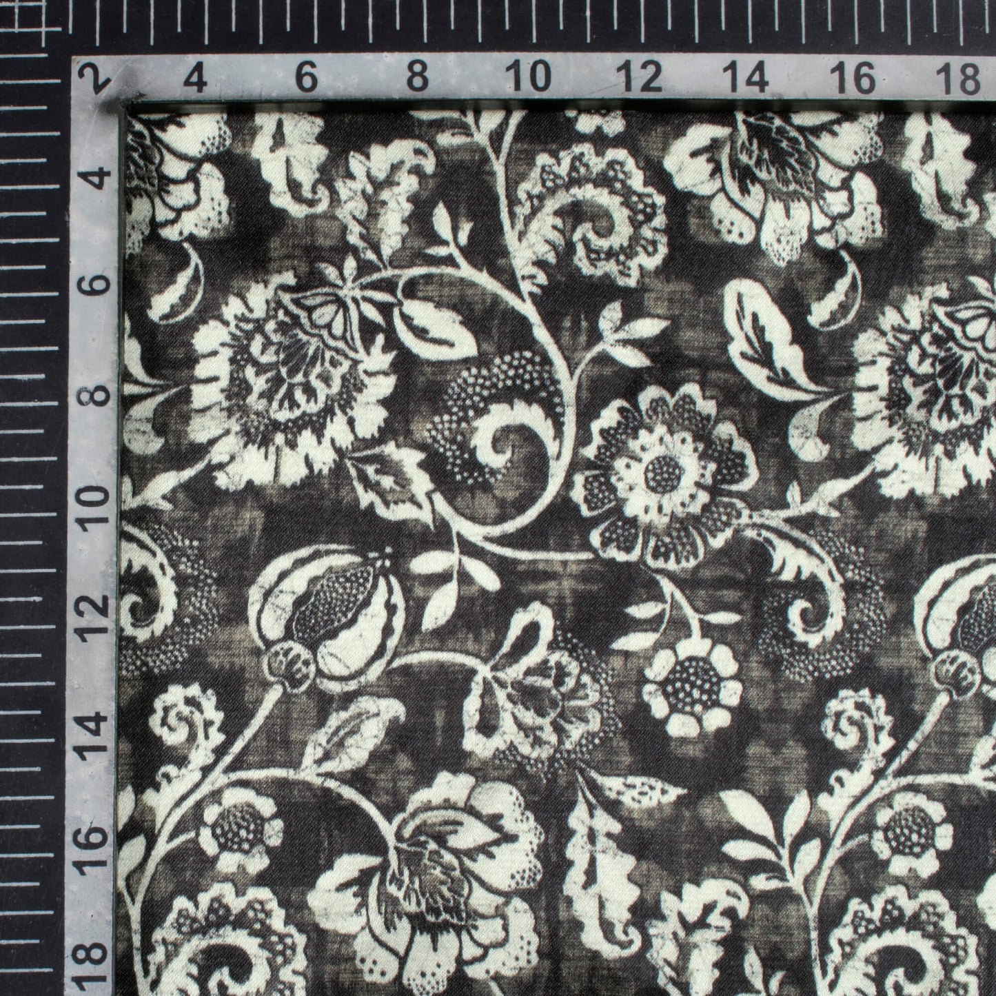 Black And White Floral Pattern Digital Print Viscose Gaji Silk Fabric