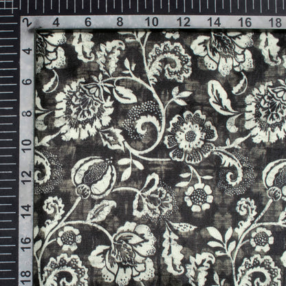 Black And White Floral Pattern Digital Print Viscose Gaji Silk Fabric