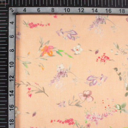 Pastel Orange And Red Floral Pattern Digital Print Viscose Gaji Silk Fabric