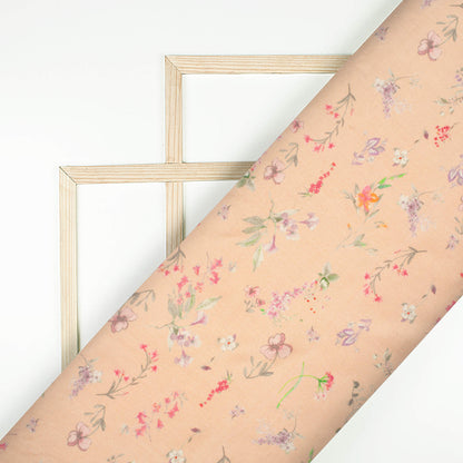 Pastel Orange And Red Floral Pattern Digital Print Viscose Gaji Silk Fabric