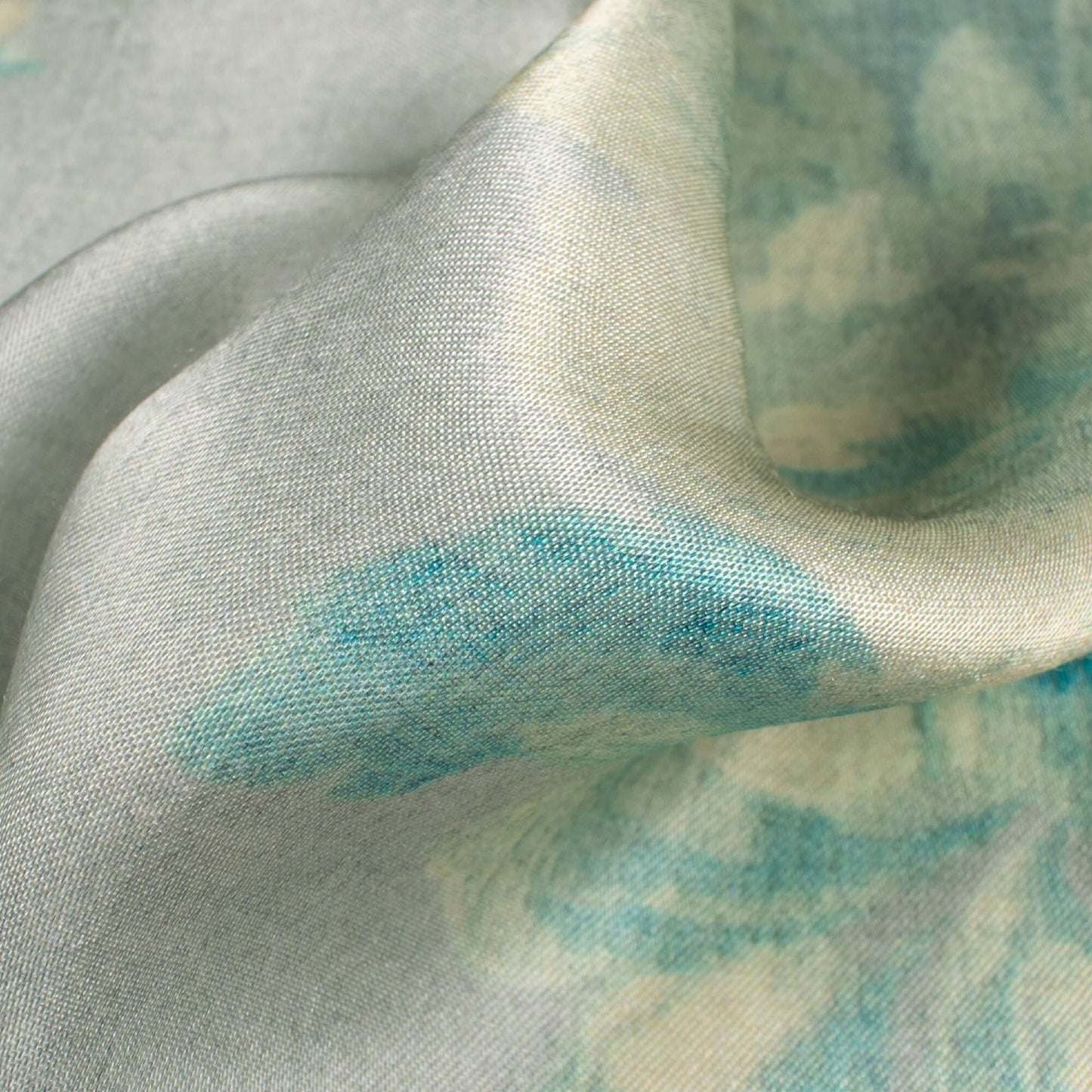 Dolphin Grey And Blue Floral Pattern Digital Print Viscose Gaji Silk Fabric