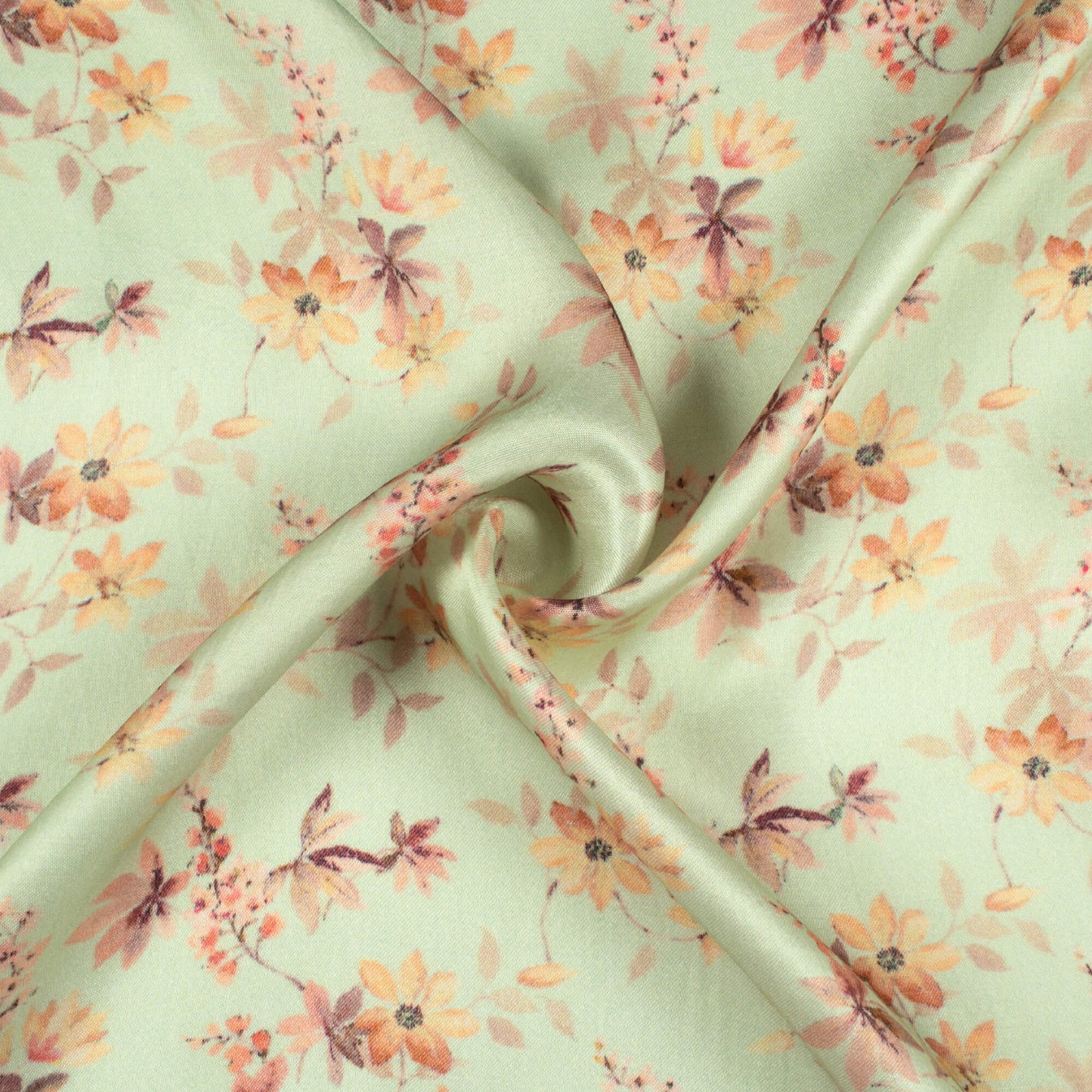 Tea Green And Careys Pink Floral Pattern Digital Print Viscose Gaji Silk Fabric
