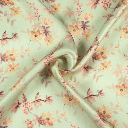 Tea Green And Careys Pink Floral Pattern Digital Print Viscose Gaji Silk Fabric