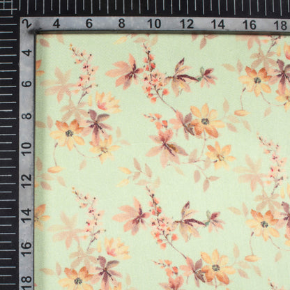 Tea Green And Careys Pink Floral Pattern Digital Print Viscose Gaji Silk Fabric