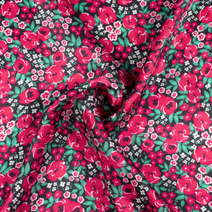 Dark Pink And Pine Green Floral Pattern Digital Print Viscose Gaji Silk Fabric