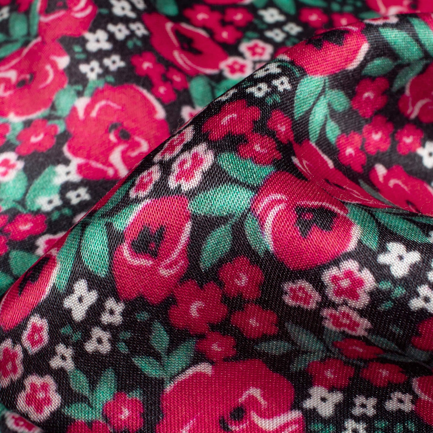 Dark Pink And Pine Green Floral Pattern Digital Print Viscose Gaji Silk Fabric