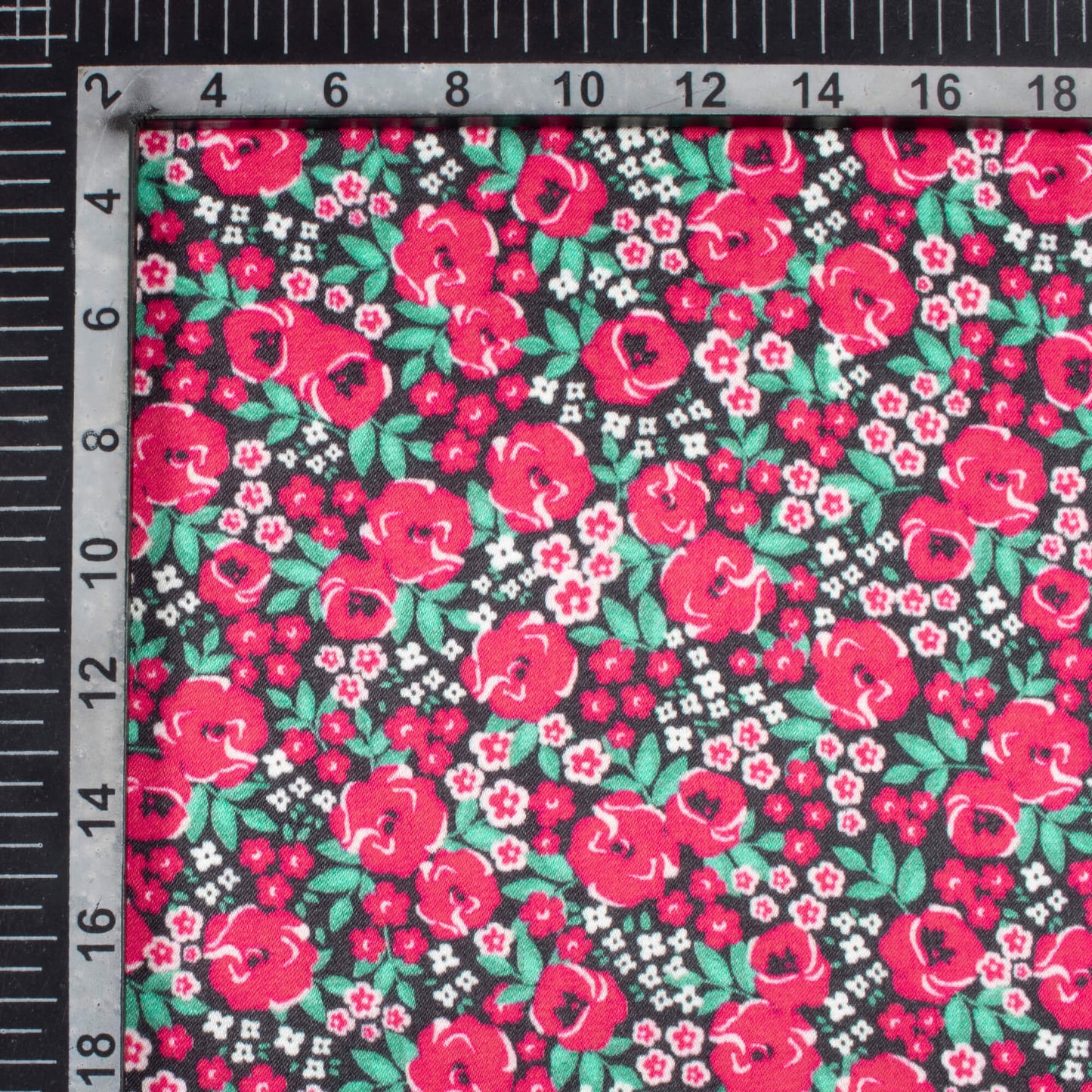 Dark Pink And Pine Green Floral Pattern Digital Print Viscose Gaji Silk Fabric
