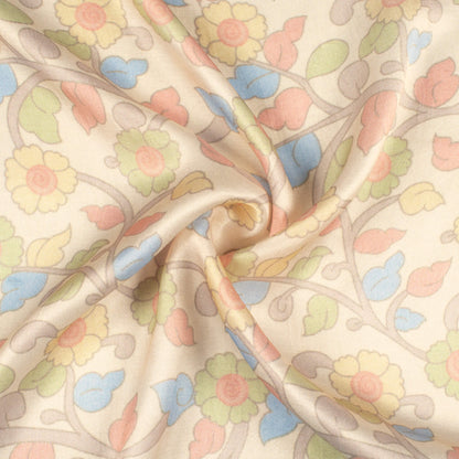 Oat Beige And Blush Red Kalamkrii Pattern Digital Print Viscose Gaji Silk Fabric