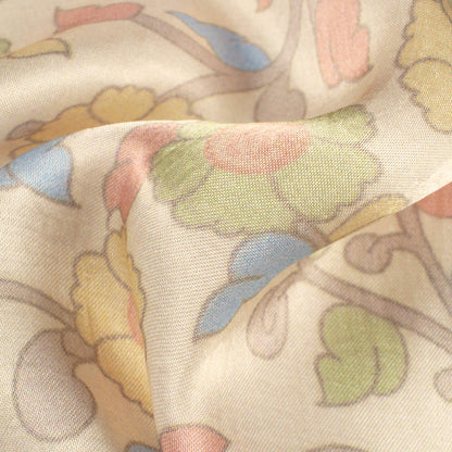 Oat Beige And Blush Red Kalamkrii Pattern Digital Print Viscose Gaji Silk Fabric