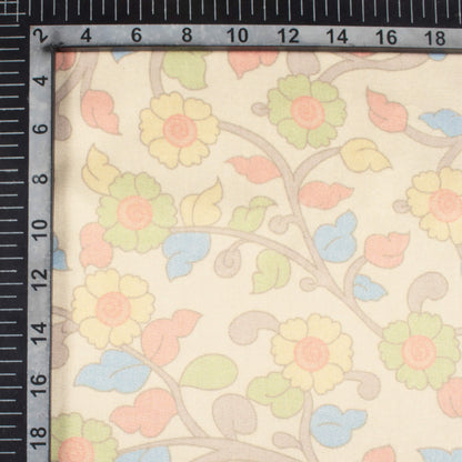 Oat Beige And Blush Red Kalamkrii Pattern Digital Print Viscose Gaji Silk Fabric