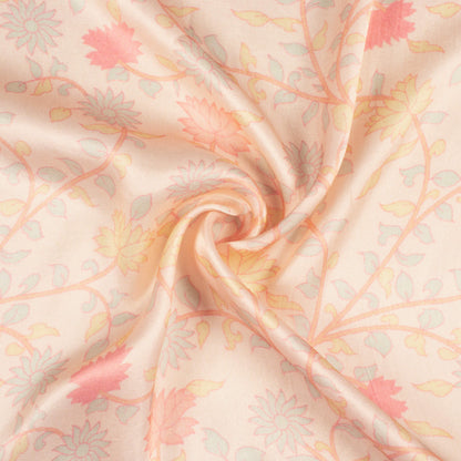 Pale Orange And Pink Floral Pattern Digital Print Viscose Gaji Silk Fabric