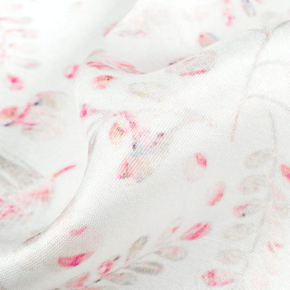 White And Pink Leaf Pattern Digital Print Viscose Gaji Silk Fabric