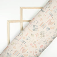 Oat Beige And Grey Quirky Pattern Digital Print Viscose Gaji Silk Fabric