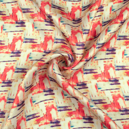 Blush Red And Cream Abstract Pattern Digital Print Viscose Gaji Silk Fabric