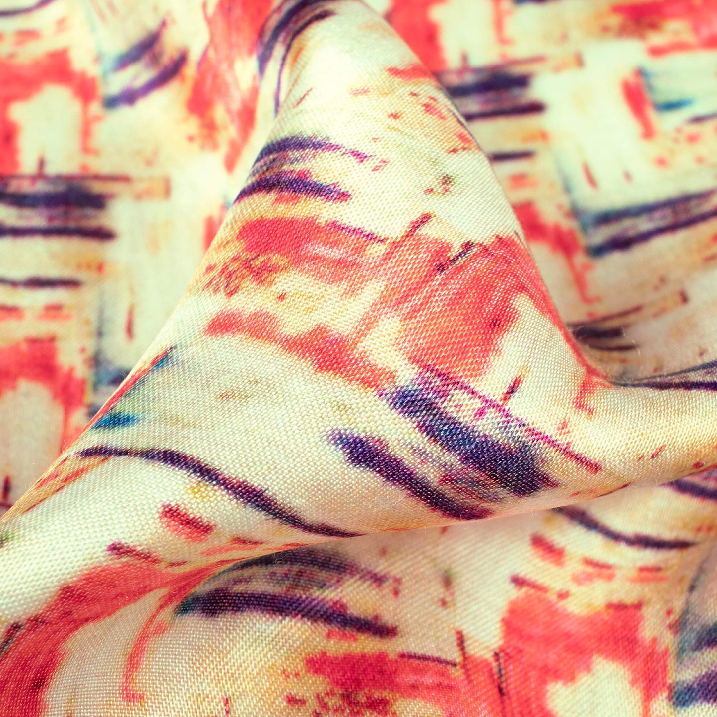 Blush Red And Cream Abstract Pattern Digital Print Viscose Gaji Silk Fabric