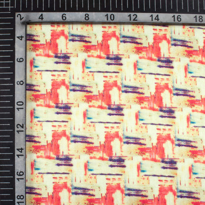 Blush Red And Cream Abstract Pattern Digital Print Viscose Gaji Silk Fabric