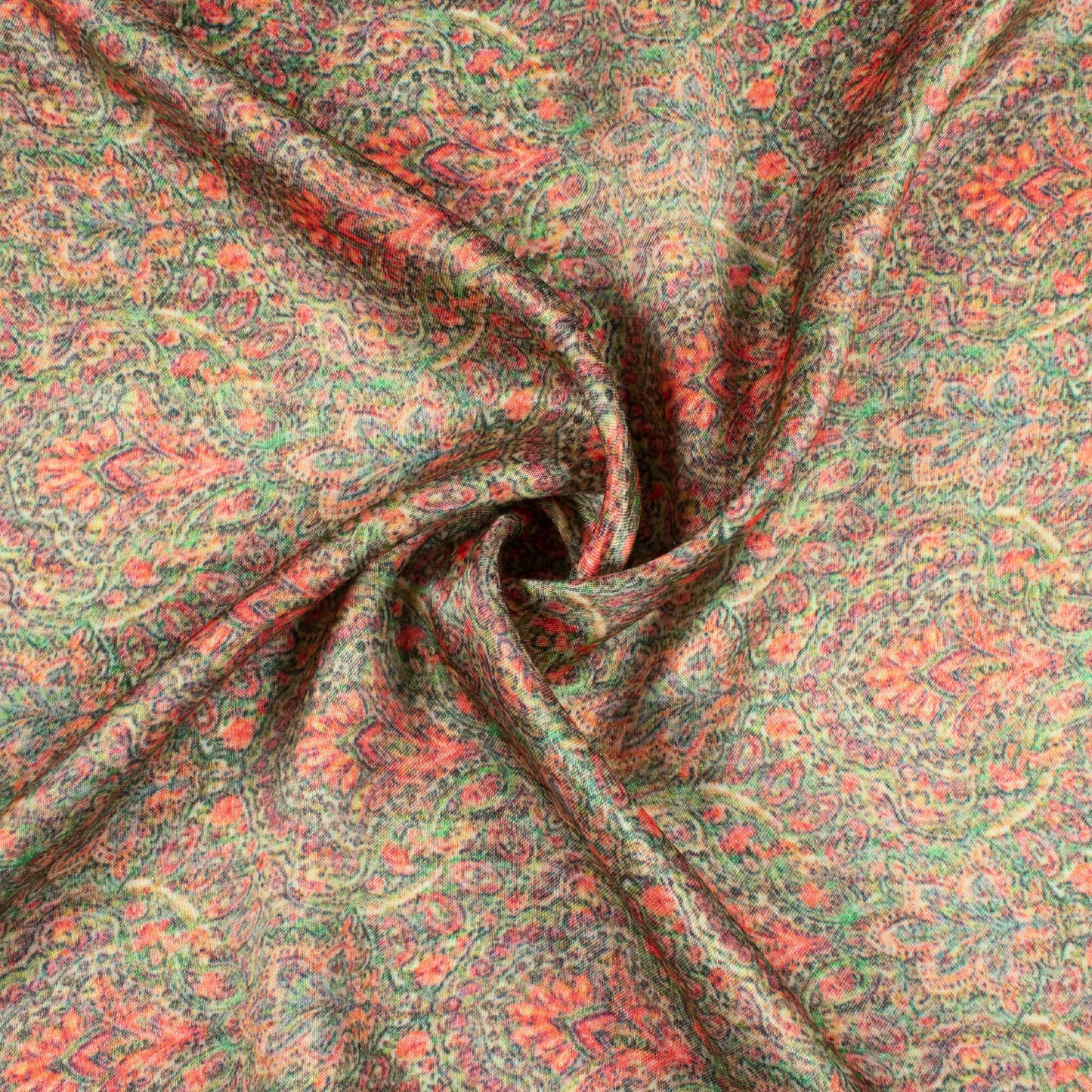 Green And Pink Ethnic Pattern Digital Print Viscose Gaji Silk Fabric