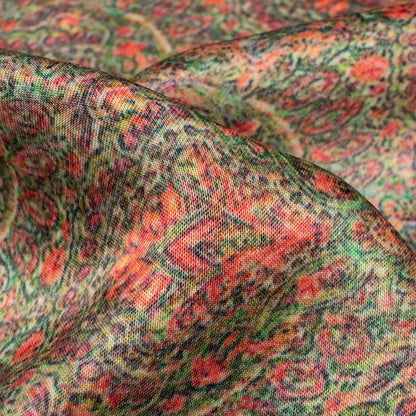 Green And Pink Ethnic Pattern Digital Print Viscose Gaji Silk Fabric