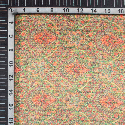 Green And Pink Ethnic Pattern Digital Print Viscose Gaji Silk Fabric