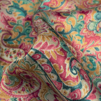 Red And Sea Green Paisley Pattern Digital Print Viscose Gaji Silk Fabric