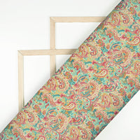 Red And Sea Green Paisley Pattern Digital Print Viscose Gaji Silk Fabric
