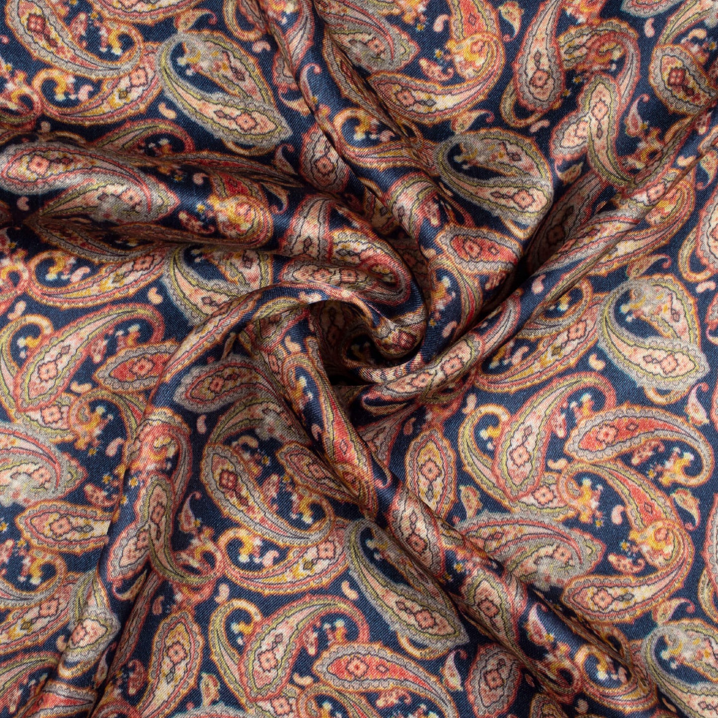 Navy Blue And Red Paisley Pattern Digital Print Viscose Gaji Silk Fabric