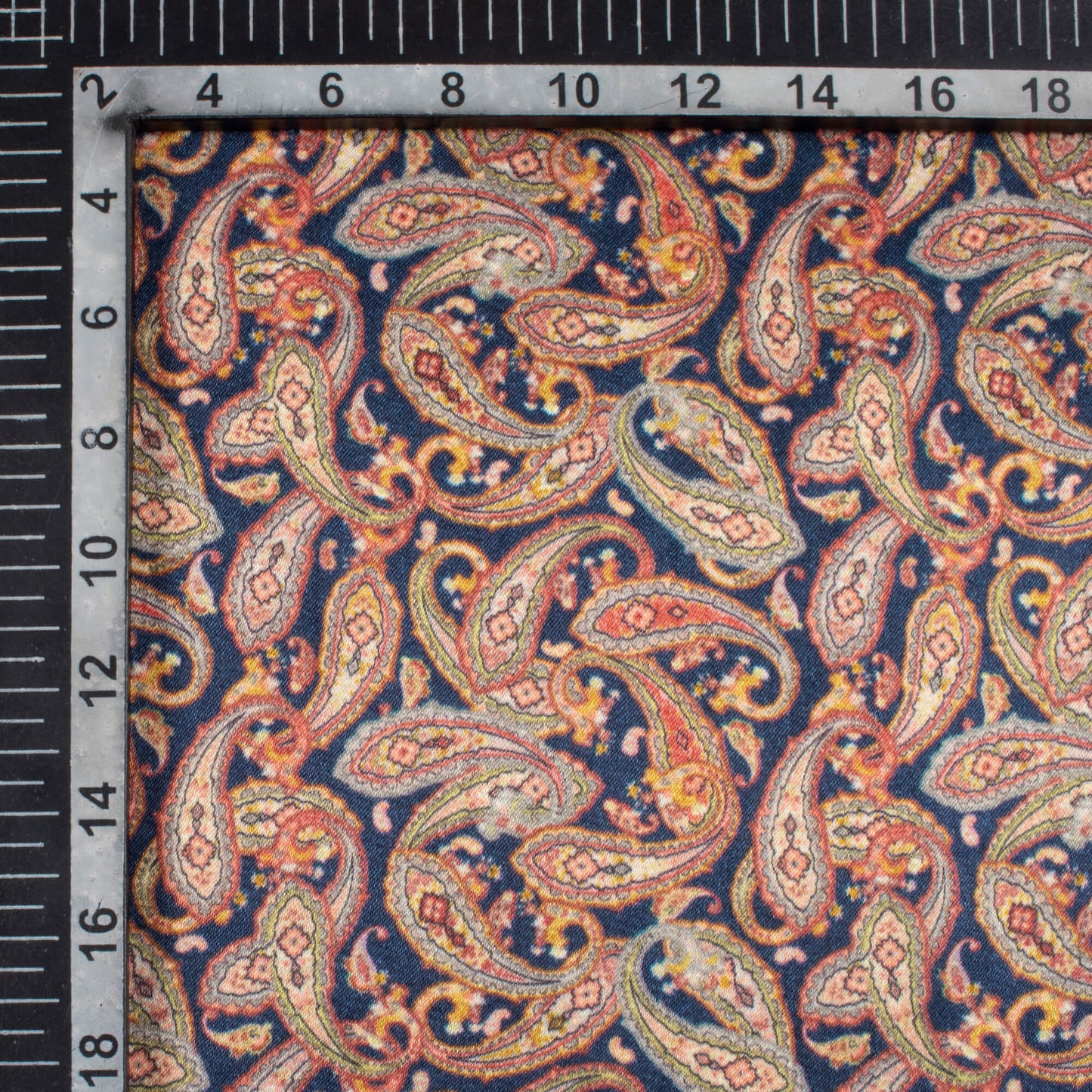 Navy Blue And Red Paisley Pattern Digital Print Viscose Gaji Silk Fabric