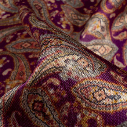 Mulberry Purple And Tea Green Paisley Pattern Digital Print Viscose Gaji Silk Fabric