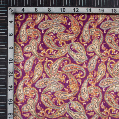 Mulberry Purple And Tea Green Paisley Pattern Digital Print Viscose Gaji Silk Fabric