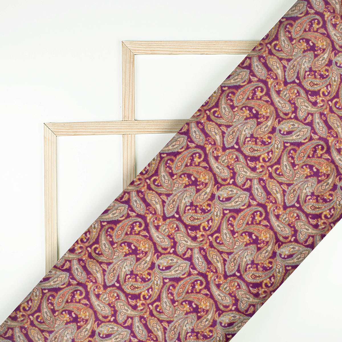 Mulberry Purple And Tea Green Paisley Pattern Digital Print Viscose Gaji Silk Fabric