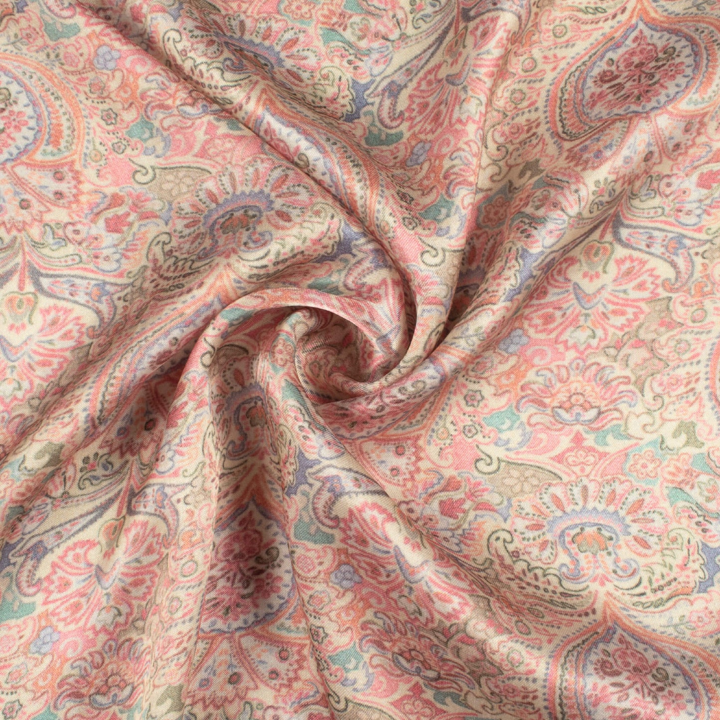 Flamingo Pink and Cream Ethnic Pattern Digital Print Viscose Gaji Silk Fabric