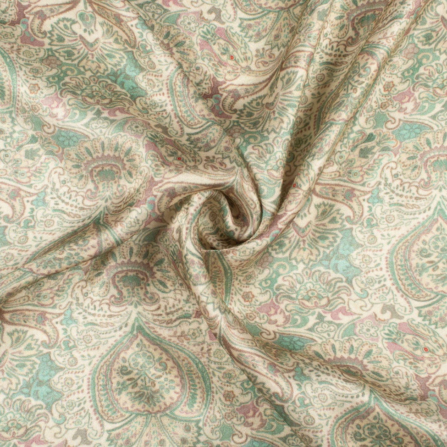 Seafoam Green And Cream Ethnic Pattern Digital Print Viscose Gaji Silk Fabric