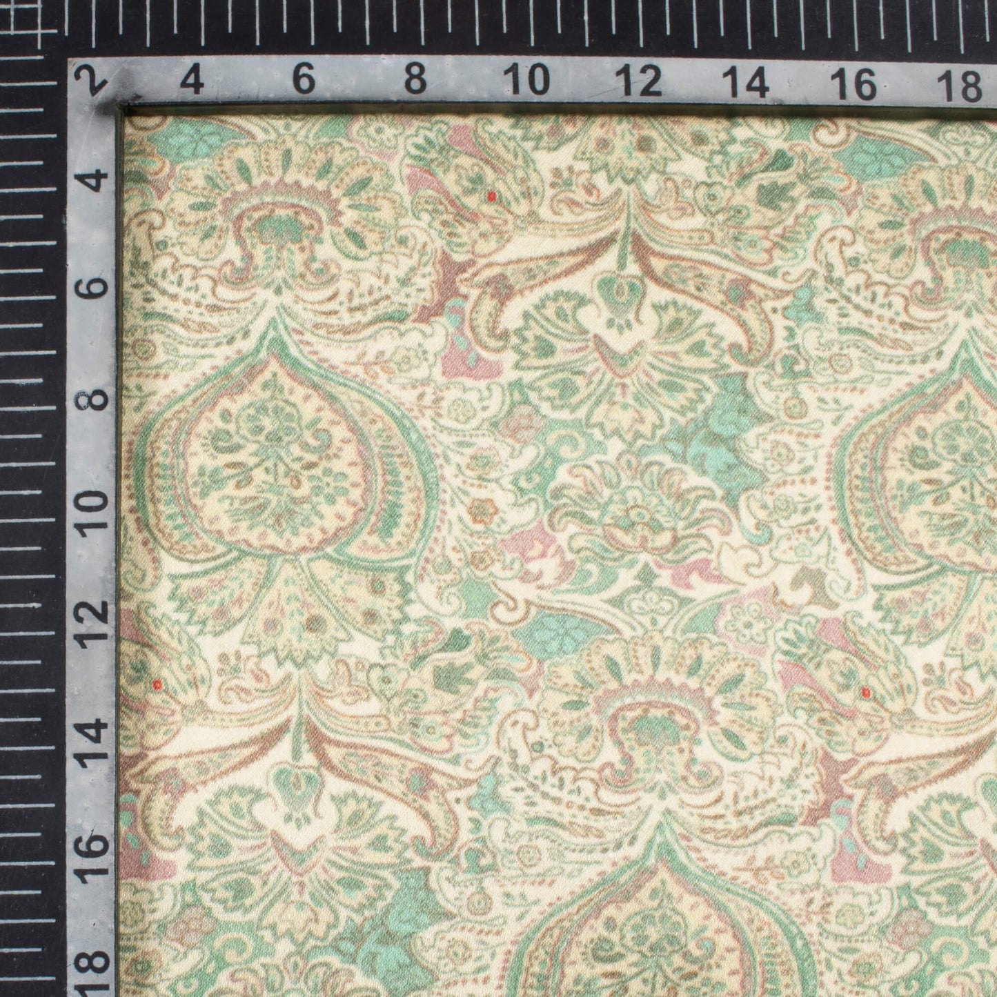 Seafoam Green And Cream Ethnic Pattern Digital Print Viscose Gaji Silk Fabric