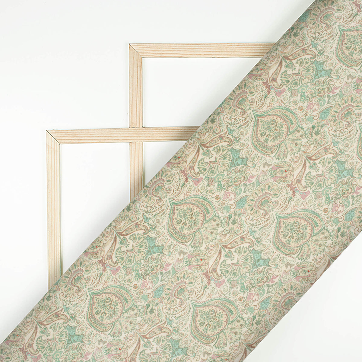 Seafoam Green And Cream Ethnic Pattern Digital Print Viscose Gaji Silk Fabric