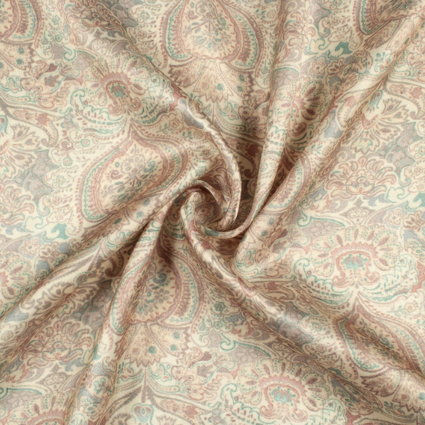 Cream and Brown Ethnic Pattern Digital Print Viscose Gaji Silk Fabric