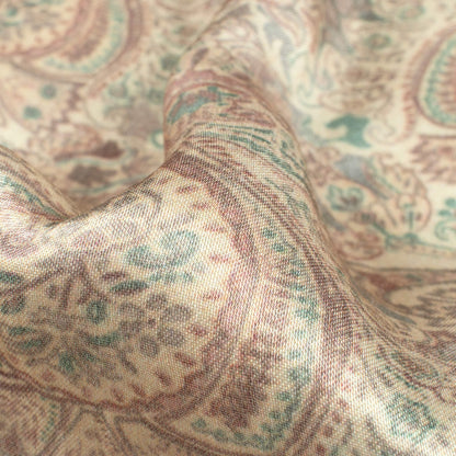 Cream and Brown Ethnic Pattern Digital Print Viscose Gaji Silk Fabric