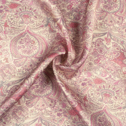 Flamingo Pink and Cream Ethnic Pattern Digital Print Viscose Gaji Silk Fabric