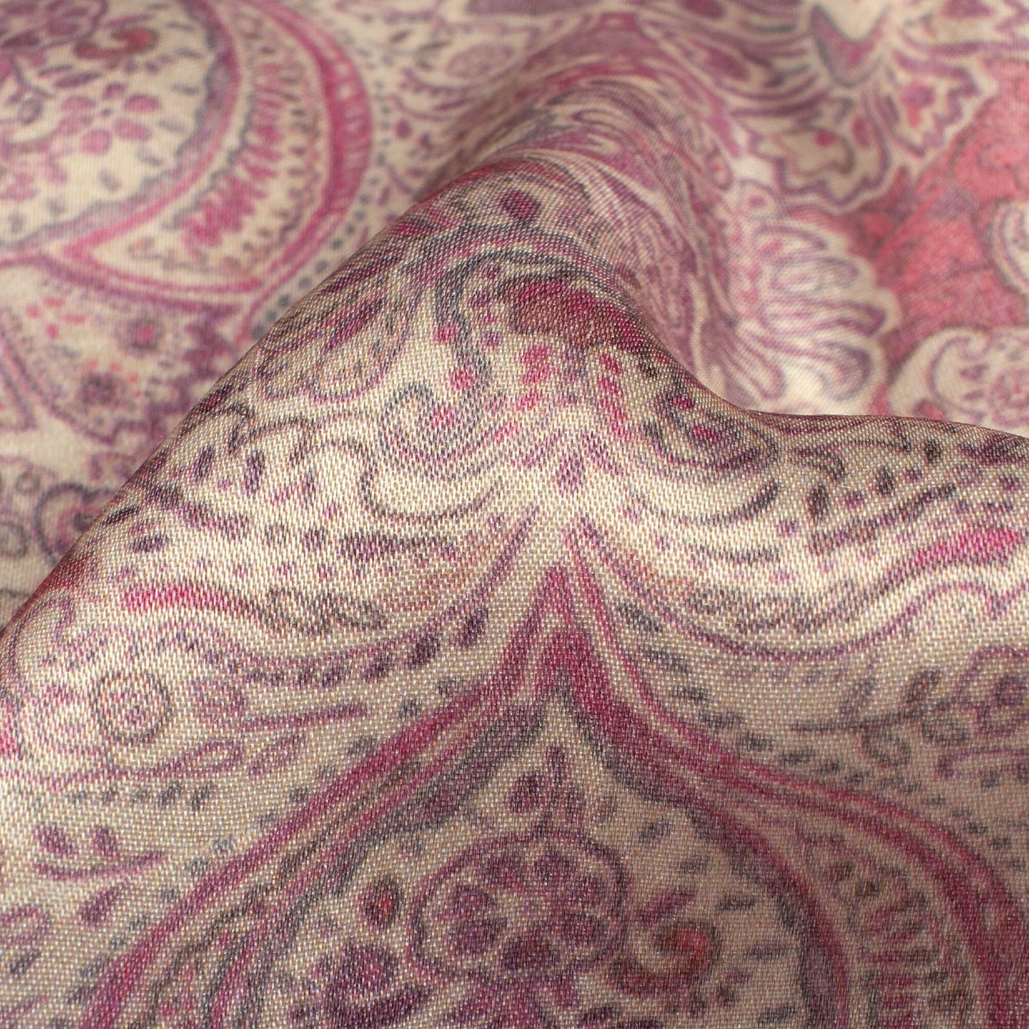 Flamingo Pink and Cream Ethnic Pattern Digital Print Viscose Gaji Silk Fabric