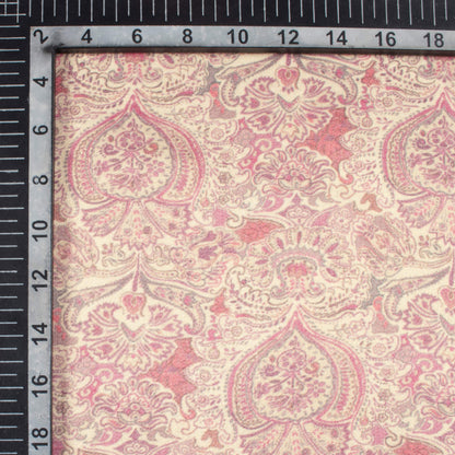 Flamingo Pink and Cream Ethnic Pattern Digital Print Viscose Gaji Silk Fabric