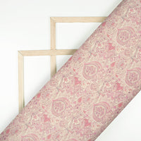 Flamingo Pink and Cream Ethnic Pattern Digital Print Viscose Gaji Silk Fabric