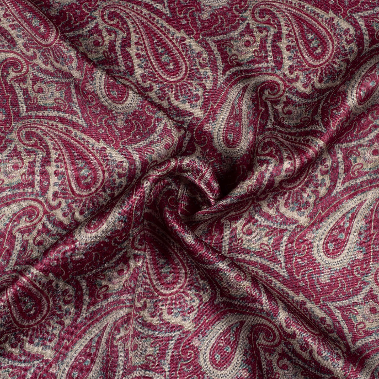 Mulberry Purple And Tea Green Paisley Pattern Digital Print Viscose Gaji Silk Fabric