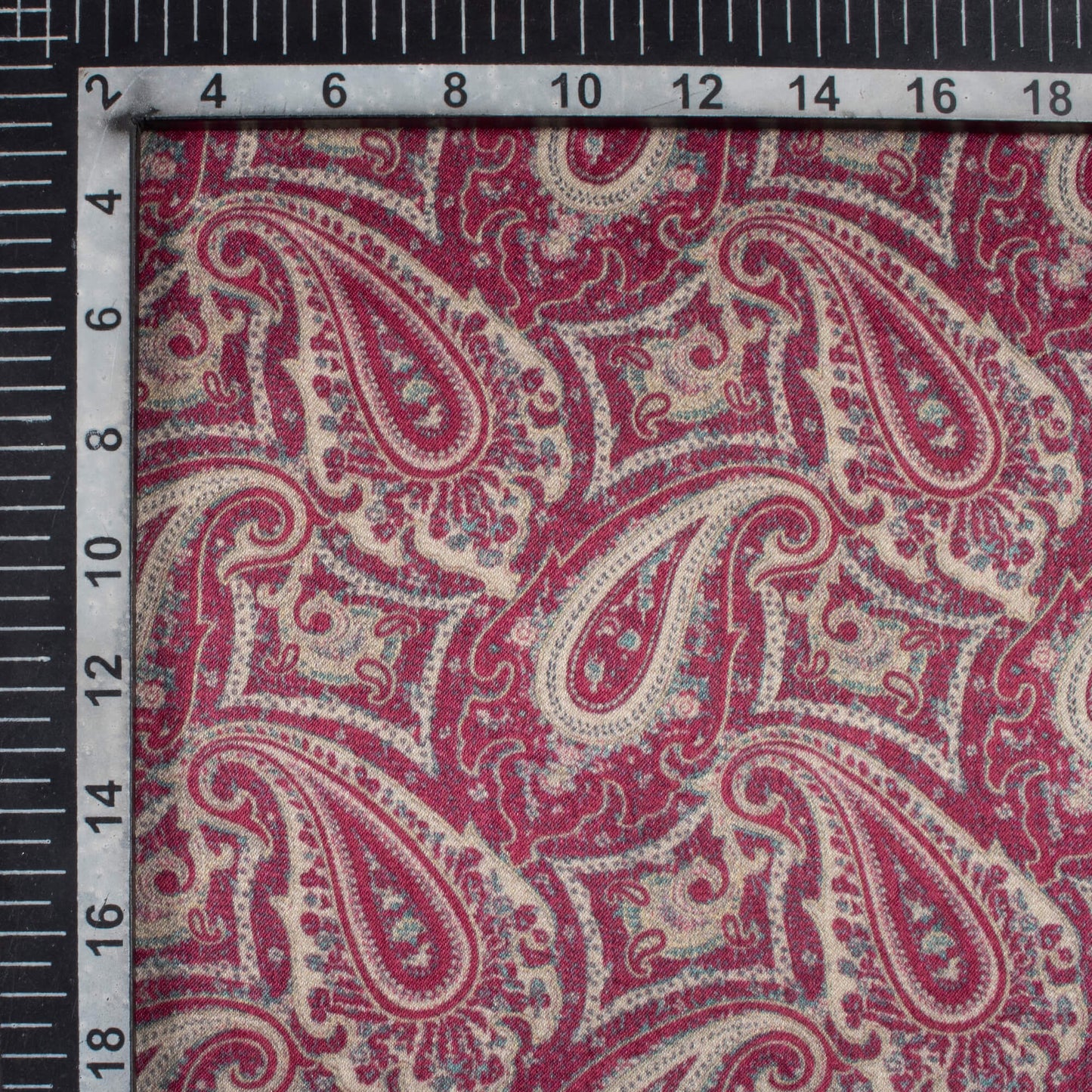 Mulberry Purple And Tea Green Paisley Pattern Digital Print Viscose Gaji Silk Fabric