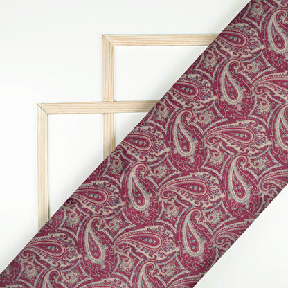Mulberry Purple And Tea Green Paisley Pattern Digital Print Viscose Gaji Silk Fabric