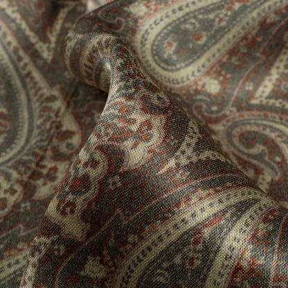 Fern Green And Purple Paisley Pattern Digital Print Viscose Gaji Silk Fabric