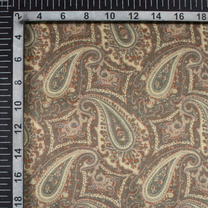 Fern Green And Purple Paisley Pattern Digital Print Viscose Gaji Silk Fabric